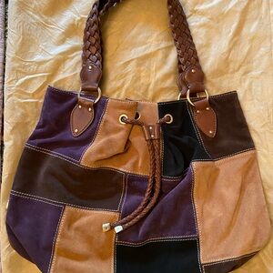 Michael Kors Patchwork Leather & Suede Bag - Brown, Black, Purple, Tan